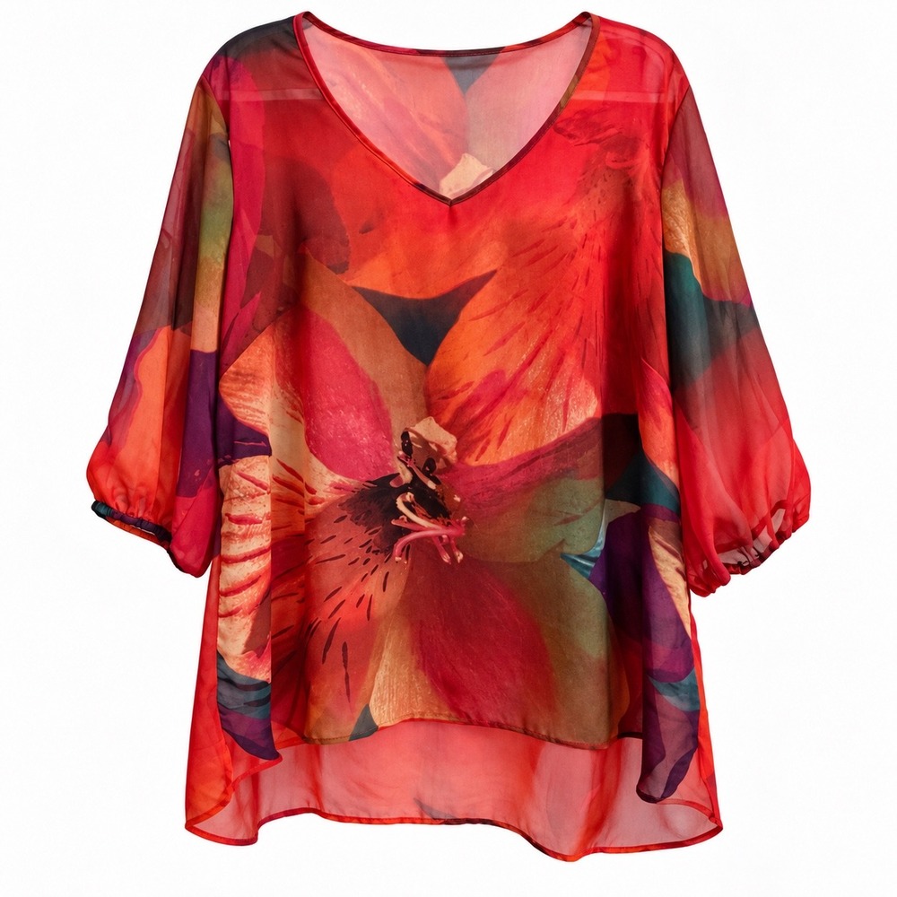 Avenue 18/20 Art to Wear Floral Sheer Tunic Blouse Boho Plus Size